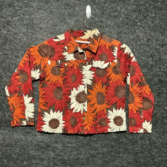 French Laundry Kids Floral Jean Jacket - Red, Orange, White - Picture 1 of 13